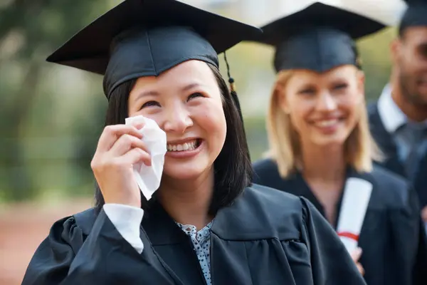 Students Graduation Woman Crying Excited Happiness Success Ceremony People Tears — Stock Photo, Image