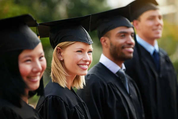 Graduation Face Woman Student Row Friends University College Ceremony Outdoor Stock Photo