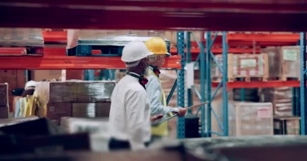 Hommes Inspection Pied Entrepôt Logistique Des Colis Chaîne Approvisionnement Pour — Video