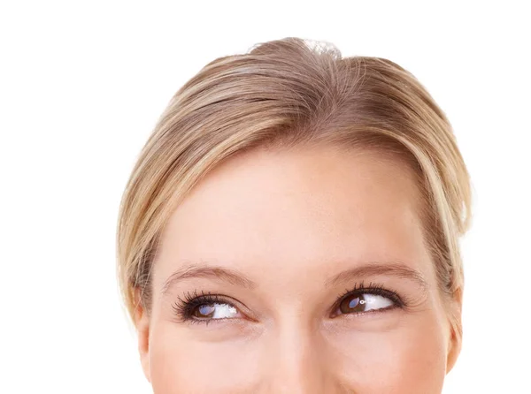 Closeup Eyes Woman Vision Questions Decisions While Planning Thinking Dreaming — Stock Photo, Image
