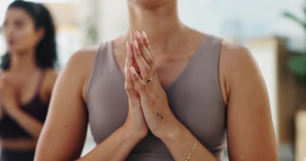 Женщины Йога Молитвенные Руки Медитации Целостное Здоровье Исцеление Надежда Вера — стоковое видео