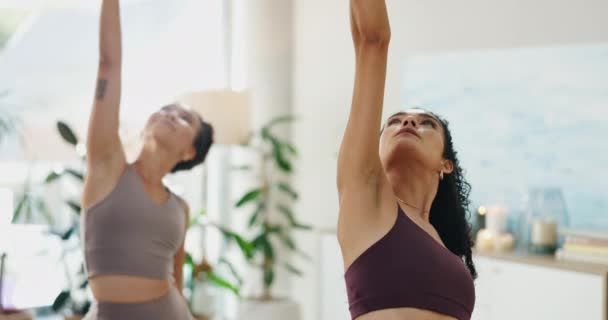 Vrouwen Vrienden Yoga Thuisfitness Holistische Wellness Training Voor Gezondheid Harmonie — Stockvideo