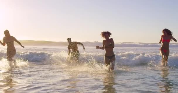 Пляж Енергія Друзі Грають Океані Разом Розваг Подорожах Відпустці Або — стокове відео