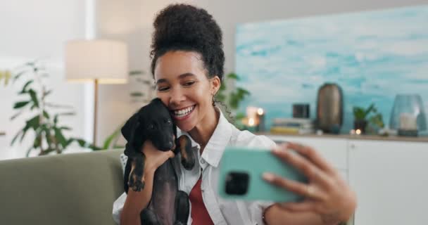 Frau Hund Und Welpe Oder Glücklich Mit Einem Selfie Zum — Stockvideo