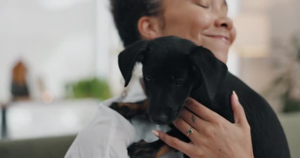 Kadın Köpek Yavrusu Mutlu Bir Gülümseme Evlat Edinme Bağlanma Kürklü — Stok video