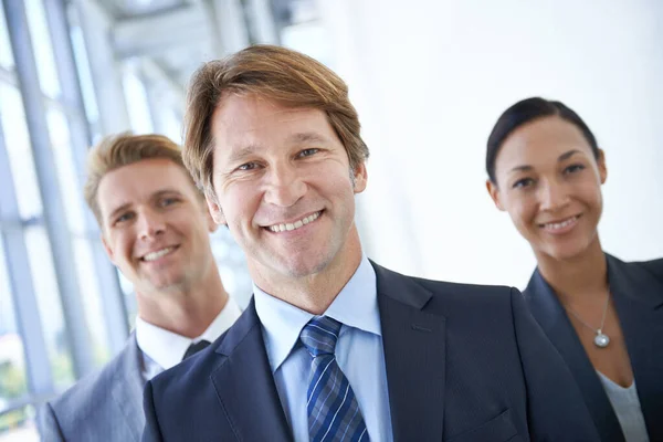 Corporate Team Office Portrait Business People Pride Confidence Collaboration Hallway — Stock Photo, Image
