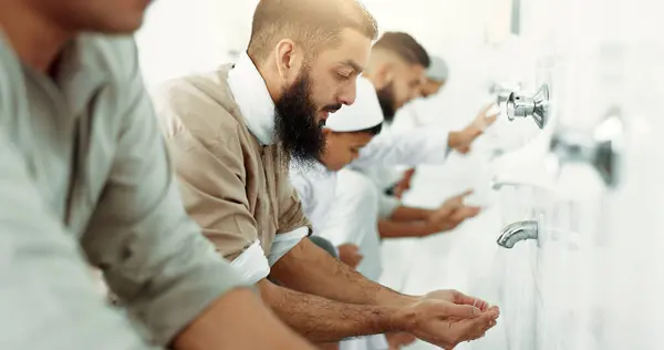 Muslim Religion Ritual Men Washing Prayer Bathroom Purity Cleaning Islamic — Stock Photo, Image