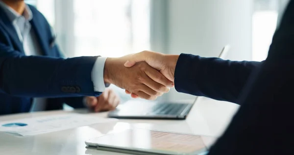 Business People Closeup Handshake Deal Agreement Partnership Negotiation Office Shaking — Stock Photo, Image
