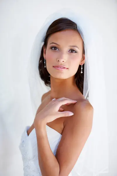 Wedding Dress Portrait Bride Makeup Fashion Celebration Marriage Bridal Gown — Stock Photo, Image