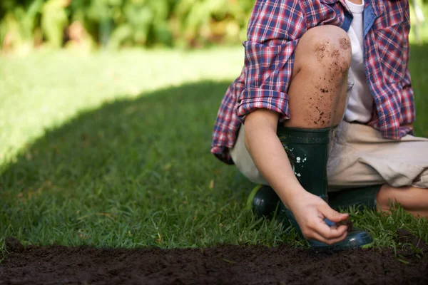 Legs Hands Child Gardening Soil Nature Ecology Development Education Kid — Stock Photo, Image