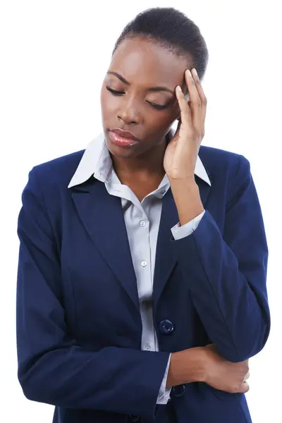 Negocio Mujer Dolor Cabeza Estudio Con Agotamiento Estrés Salud Mental — Foto de Stock