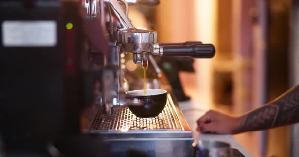 Руки Машина Бариста Делают Кофе Кафе Процесс Профессиональное Обслуживание Малом — стоковое видео