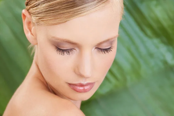 Palm Tree Skincare Woman Cosmetics Beauty Grooming Dermatology Glow Person — Stock Photo, Image