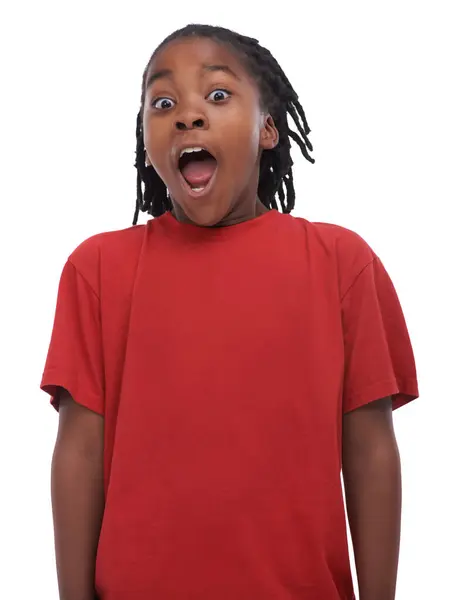 Child Surprise Portrait Shock Sale Announcement Kid Comedy Studio Young — Stock Photo, Image