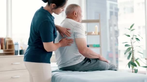 Physical Therapy Back Massage Physiotherapist Senior Man Medical Office Clinic — Stock Video
