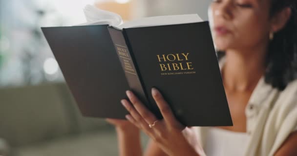 Mãos Leitura Mulher Com Bíblia Apartamento Para Adoração Religião Bem — Vídeo de Stock