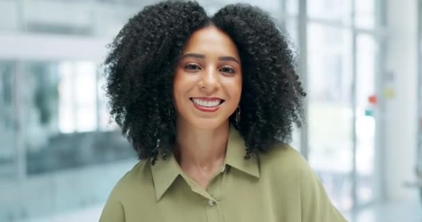 Gesicht Lächeln Und Kreative Geschäftsfrau Angestellte Und Arbeiterin Startup Büro — Stockvideo