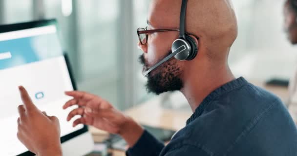 Call Center Üzletember Képernyő Kommunikációs Telemarketing Ügyfélszolgálat Vagy Headset Tanácsadó — Stock videók