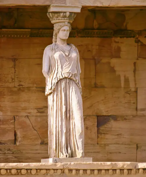 Greek History Ancient Pillar Statue Keystone Arch Architectural Detail Tourist — Stock Photo, Image