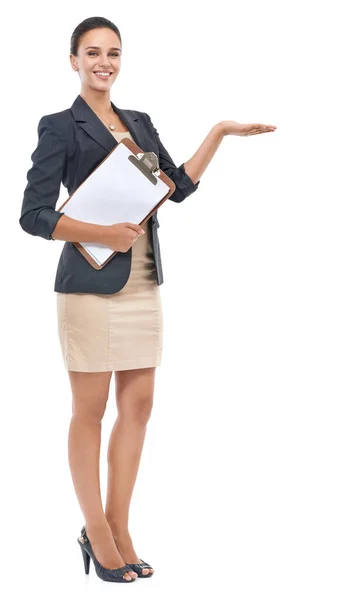 Girl Portrait Corporate Clipboard Studio Receptionist Business Career Paper Female — Stock Photo, Image