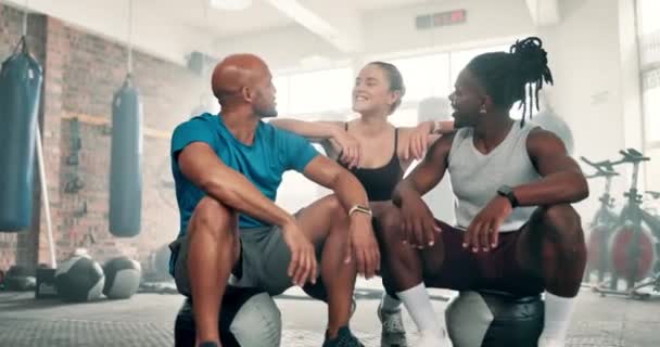 Amigos Fitness Grupo Pessoas Ginásio Para Treino Treinamento Trabalho Equipe — Vídeo de Stock