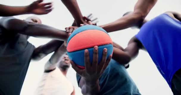 Praca Zespołowa Ludzie Lub Ręce Dla Motywacji Koszykówka Lub Solidarność — Wideo stockowe
