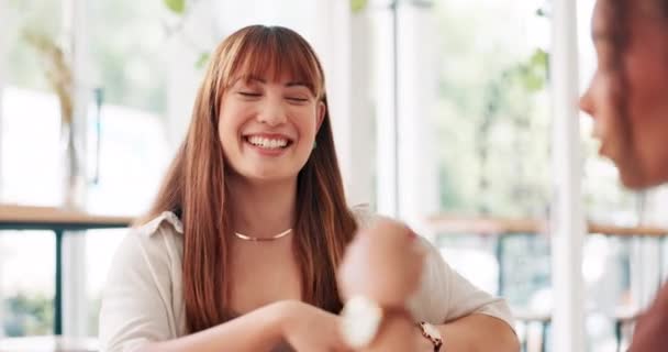Друзья Женщина Говорить Кафе Счастливой Беседы Социальной Жизни Смешной Чат — стоковое видео
