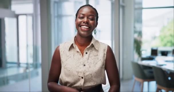 Cara Divertida Brazos Cruzados Con Mujer Negra Diseñadora Oficina Para — Vídeo de stock