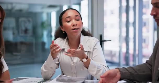 Mujer Trabajo Equipo Gente Negocios Reunión Para Papeleo Informe Discusión — Vídeos de Stock