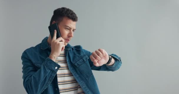 Dostum Stüdyoda Telefon Görüşmesi Yap Zamanı Konuş Arka Planda Yer — Stok video