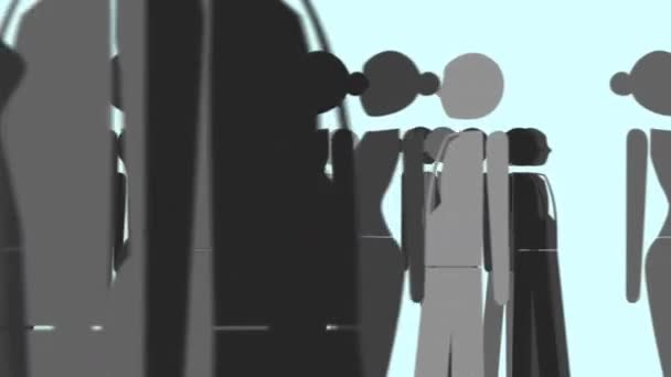 Busy People Animation Walking Office City Blue Background Silhouette Crowd Royalty Free Stock Video