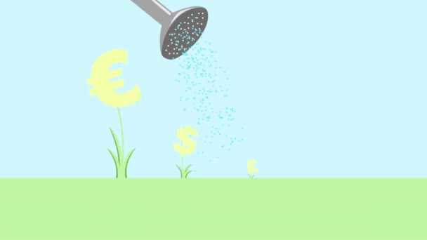 Dinheiro Animação Crescer Lucro Com Água Investimento Criativo Com Ícone — Vídeo de Stock