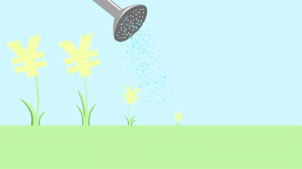 Profit Growth Animation Money Water Creative Investment Icon Yen Plants — Stock Video