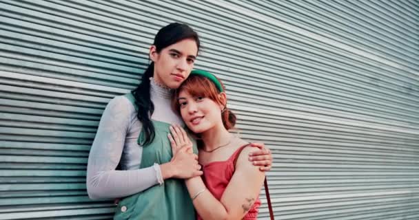 Leszbikus Nők Pár Arc Városban Ölelés Büszkeség Boldog Gen Divat — Stock videók