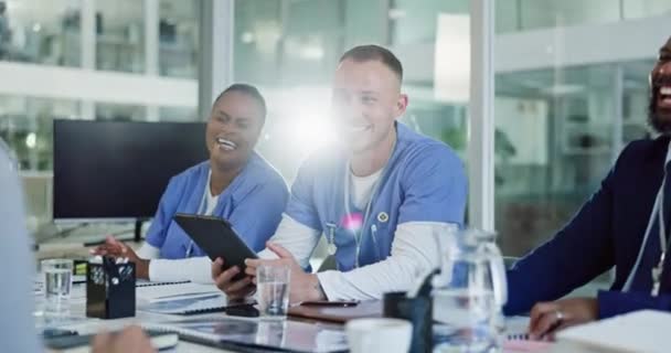 Gente Feliz Reunión Grupo Enfermeras Hospital Para Planificación Trabajo Equipo — Vídeos de Stock