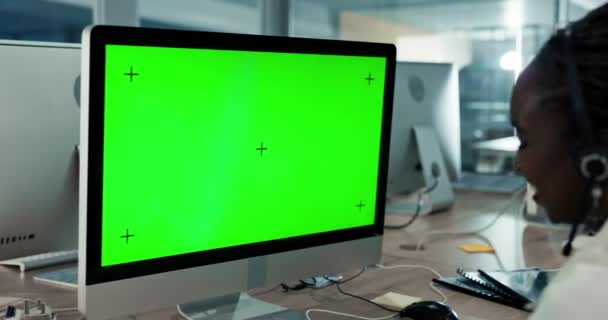 Virtuell Assistent Crm Eller Svart Kvinna Datorn För Grön Skärm — Stockvideo