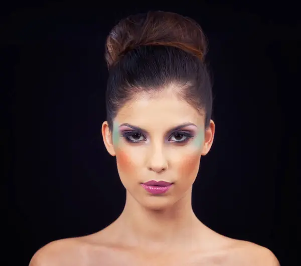 Colorful Makeup Creative Portrait Woman Studio Black Background Beauty Cosmetics — Stock Photo, Image