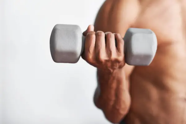 Closeup Hand Man Dumbbell Exercise Weights Training Wellness Endurance Person — Stock Photo, Image