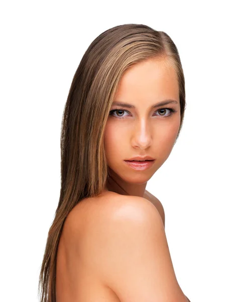 Retrato Beleza Cuidados Com Pele Com Ombro Mulher Estúdio Isolado — Fotografia de Stock