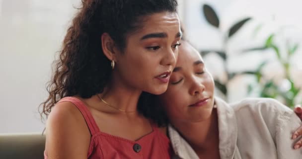Friends Talking Hug Comfort Home Divorce Breakup Touch Care Weekend — Stock Video