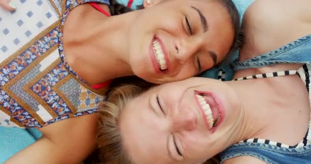 Lesbian Couple Selfie Kiss Picnic Blanket Outdoor Smile Care Moment — Stock Video
