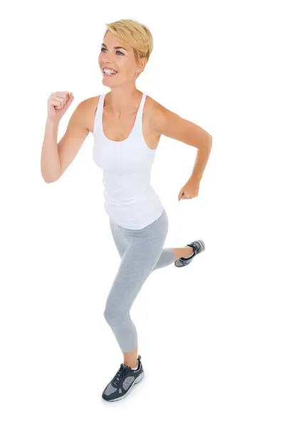 Vrouw Cardio Hardlopen Voor Fitness Gezondheid Studio Snelheid Actie Met — Stockfoto
