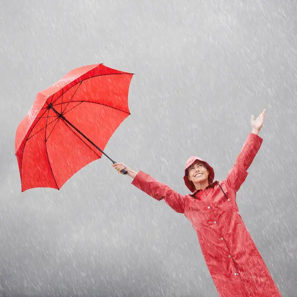 Woman Rainfall Umbrella Protection Outdoor Nature Security Rain Weather Female — Stock Photo, Image