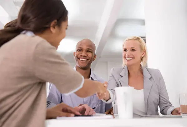 Interview Handshake Business People Office Meeting Welcome Hiring Startup Negotiation — Stock Photo, Image