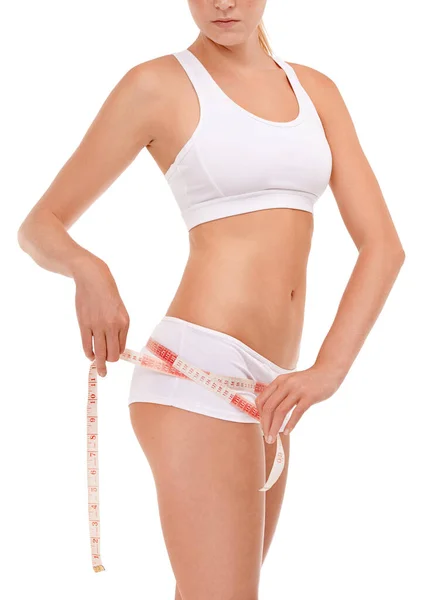 Measuring Tape Fitness Body Woman Studio Diet Workout Weight Loss — Foto de Stock