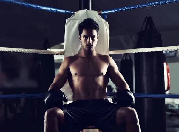 Anillo Retrato Hombre Boxeo Para Deportes Esquina Entrenamiento Para Competición —  Fotos de Stock