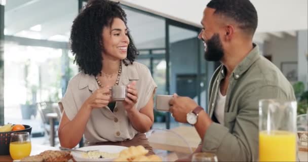Kawa Miłość Szczęśliwa Para Kuchni Śniadanie Nawiązywanie Więzi Lub Romantyczną — Wideo stockowe
