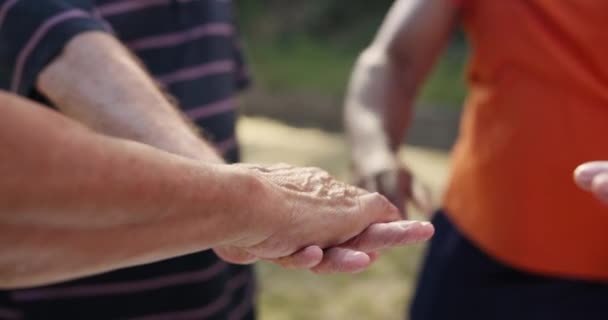 Hands Together Stack Team Building People Outdoor Support Solidarity Nature — Stock Video