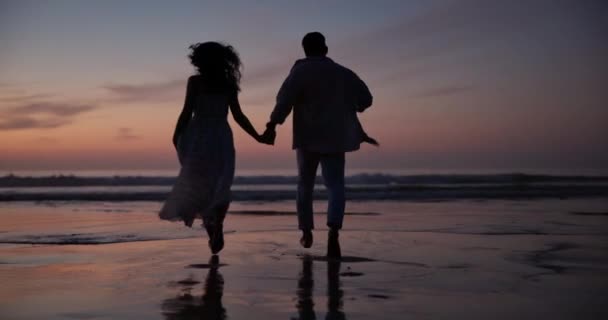 Coucher Soleil Tenant Main Ombre Couple Plage Vacances Aventure Vacances — Video