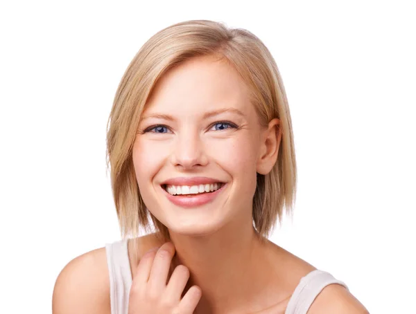 Portret Schoonheid Glimlach Met Esthetische Vrouw Studio Geïsoleerd Witte Achtergrond — Stockfoto